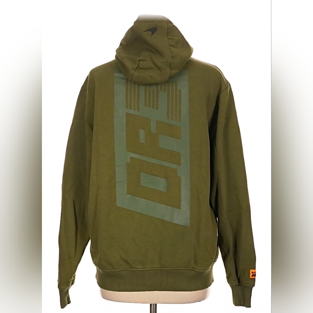 McLaren Daniel Ricciardo F1 Hoodie Mens L Olive Green DR3 Racing Fleece Pullover - Picture 3 of 13